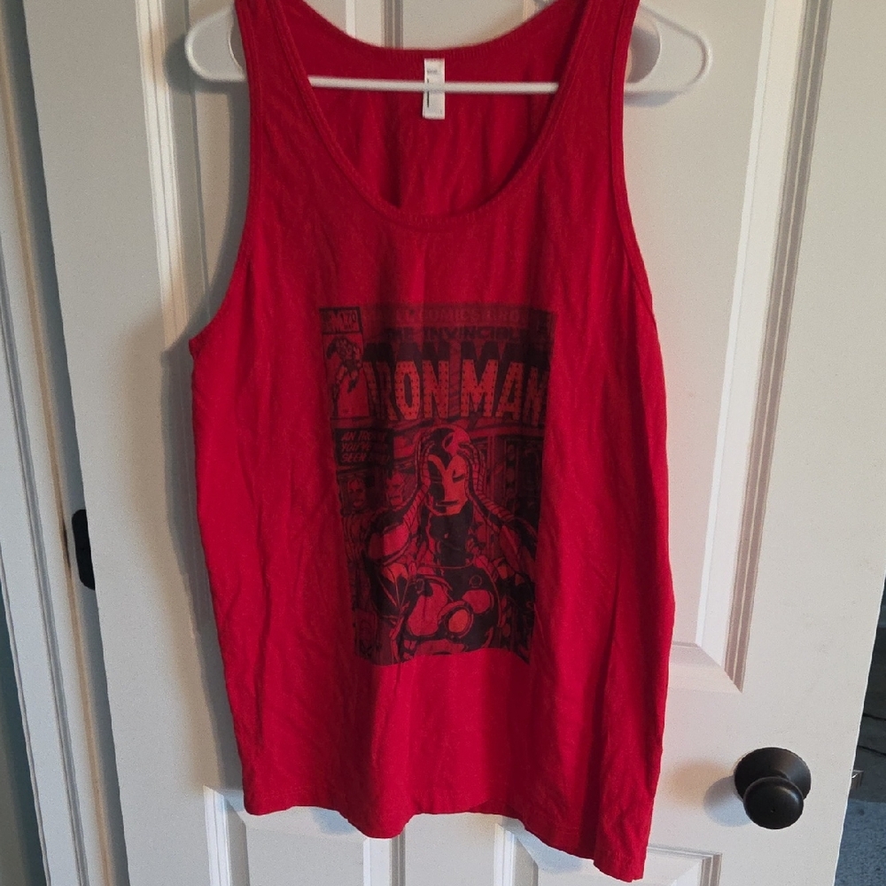 American Apparel Red Graphic Tank Top Iron Man
